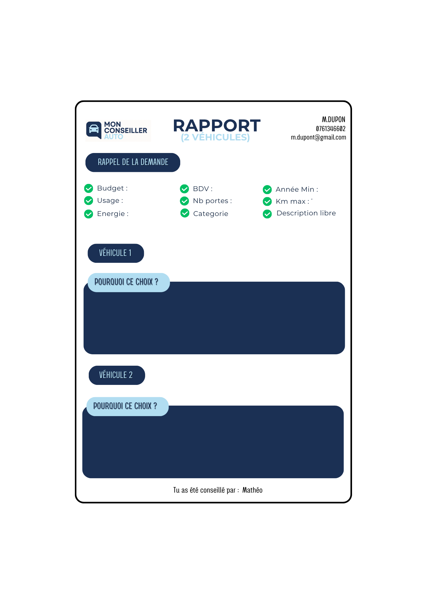 Rapport auto personnalisé | Conseils pour voiture d’occasion
